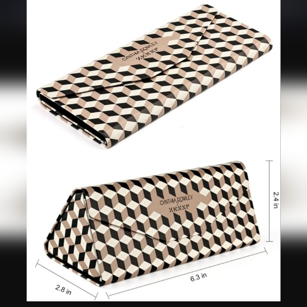 CynthiaRowley×Zenni.Tan/Cream/Black Cube Pattern Tri-Fold Glasses Case